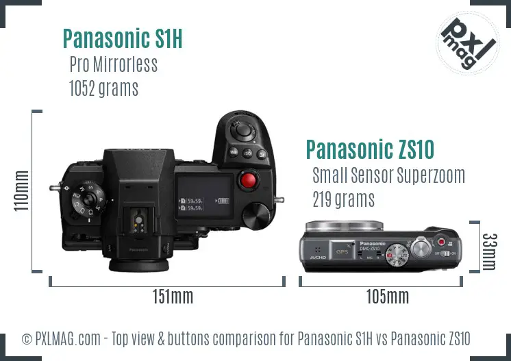 Panasonic S1H vs Panasonic ZS10 top view buttons comparison