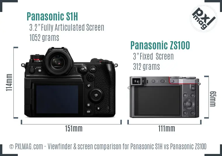 Panasonic S1H vs Panasonic ZS100 Screen and Viewfinder comparison