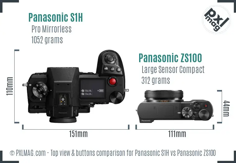 Panasonic S1H vs Panasonic ZS100 top view buttons comparison