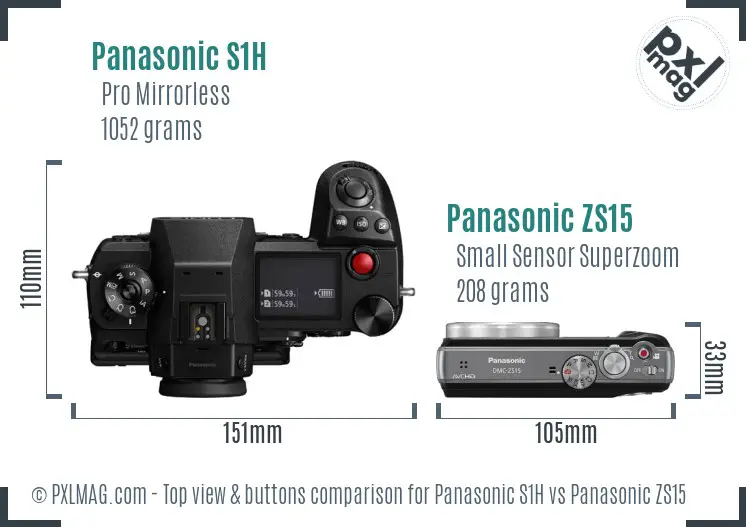 Panasonic S1H vs Panasonic ZS15 top view buttons comparison