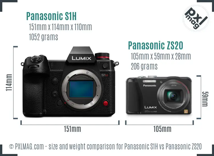 Panasonic S1H vs Panasonic ZS20 size comparison
