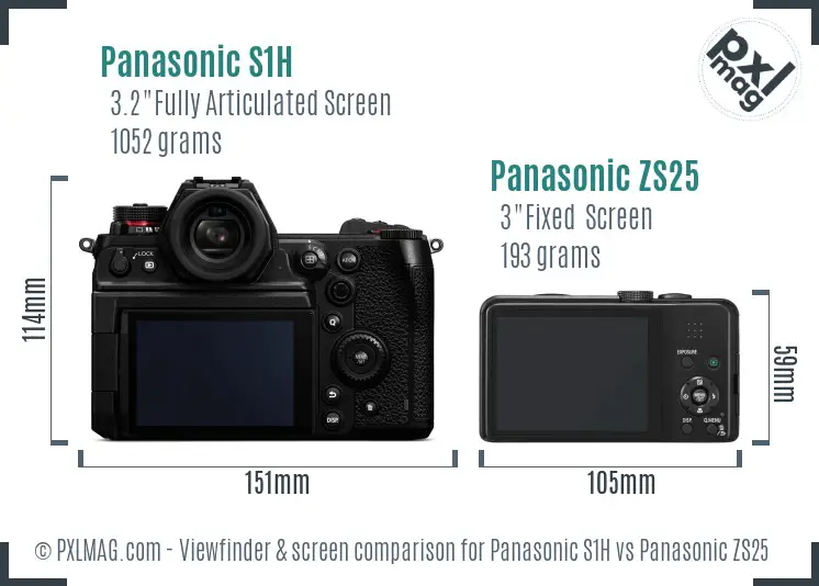 Panasonic S1H vs Panasonic ZS25 Screen and Viewfinder comparison