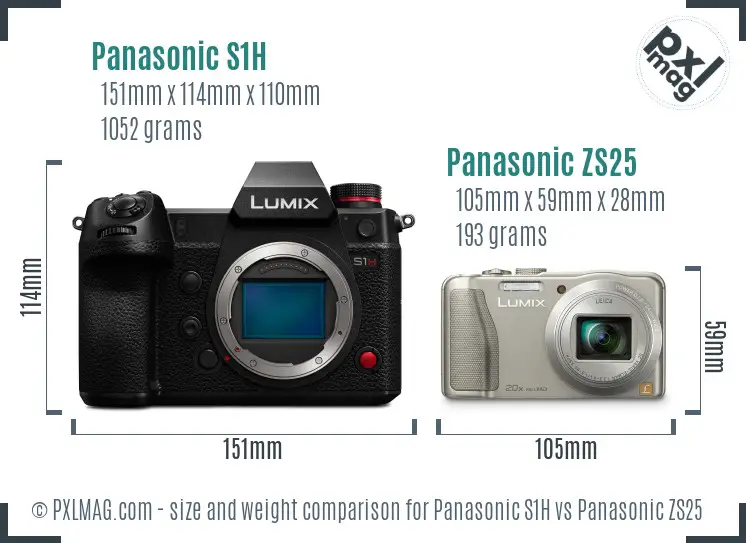 Panasonic S1H vs Panasonic ZS25 size comparison