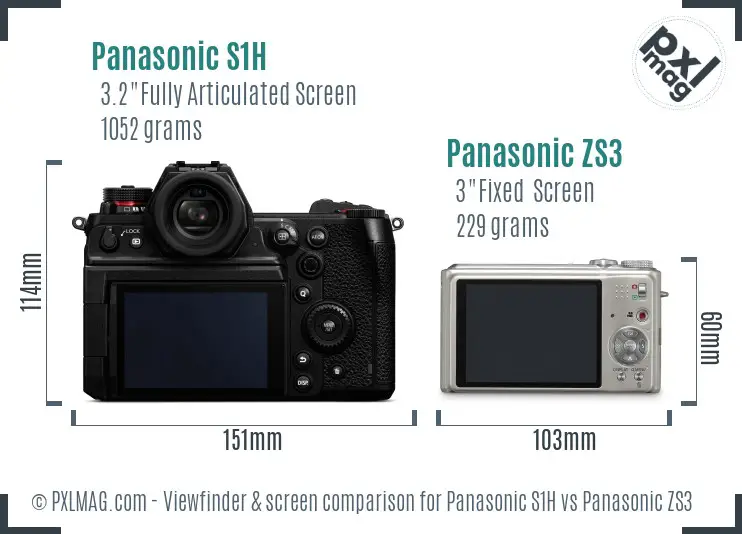 Panasonic S1H vs Panasonic ZS3 Screen and Viewfinder comparison