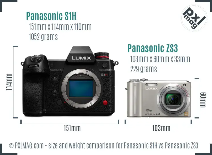 Panasonic S1H vs Panasonic ZS3 size comparison