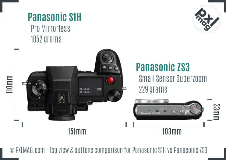 Panasonic S1H vs Panasonic ZS3 top view buttons comparison