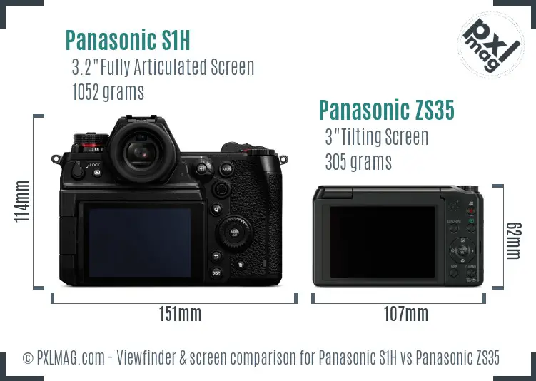 Panasonic S1H vs Panasonic ZS35 Screen and Viewfinder comparison