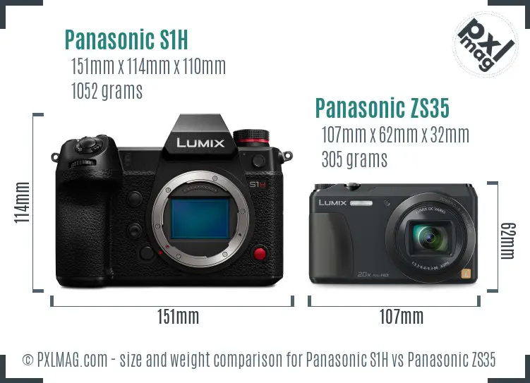 Panasonic S1H vs Panasonic ZS35 size comparison