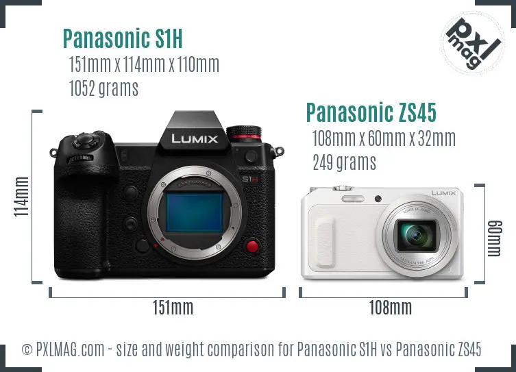 Panasonic S1H vs Panasonic ZS45 size comparison