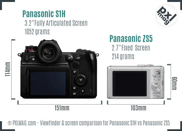 Panasonic S1H vs Panasonic ZS5 Screen and Viewfinder comparison