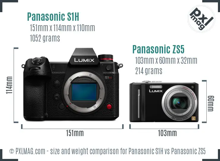 Panasonic S1H vs Panasonic ZS5 size comparison