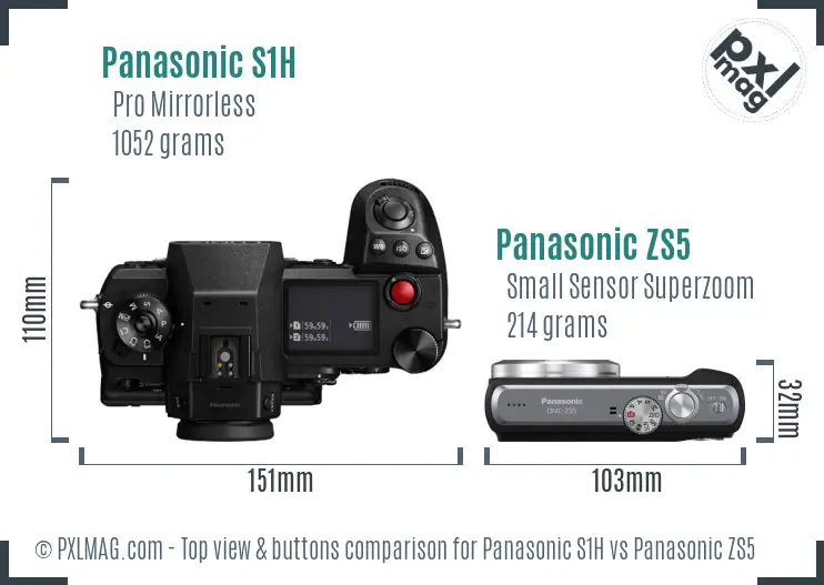 Panasonic S1H vs Panasonic ZS5 top view buttons comparison