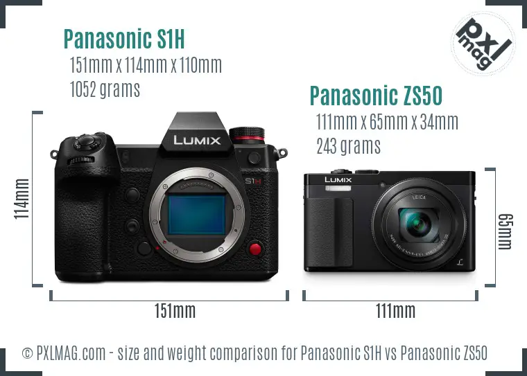 Panasonic S1H vs Panasonic ZS50 size comparison