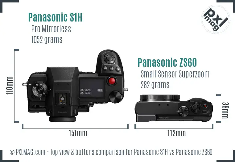Panasonic S1H vs Panasonic ZS60 top view buttons comparison