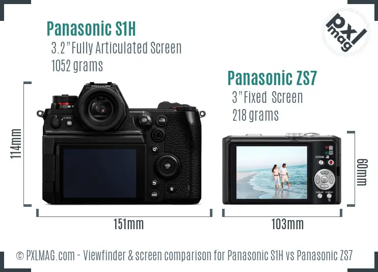 Panasonic S1H vs Panasonic ZS7 Screen and Viewfinder comparison
