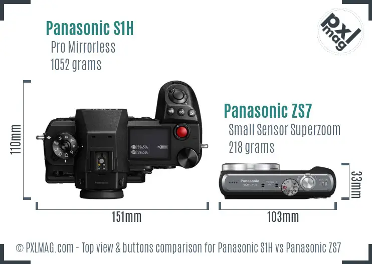 Panasonic S1H vs Panasonic ZS7 top view buttons comparison