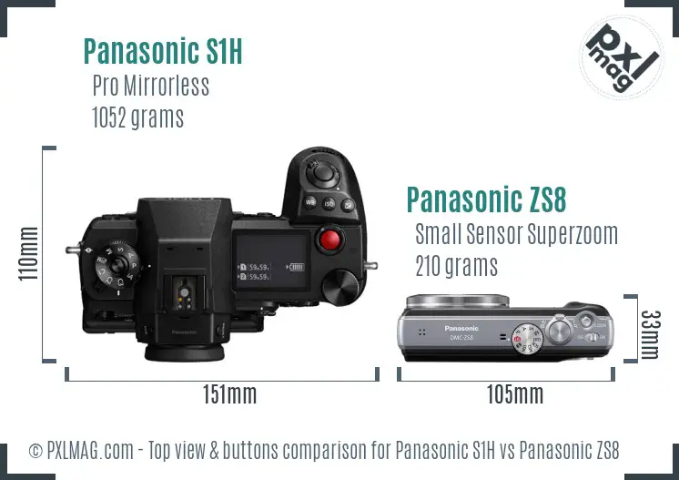 Panasonic S1H vs Panasonic ZS8 top view buttons comparison