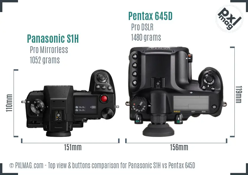 Panasonic S1H vs Pentax 645D top view buttons comparison