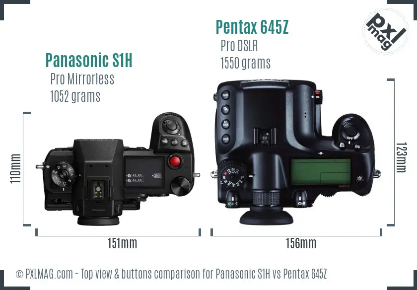 Panasonic S1H vs Pentax 645Z top view buttons comparison