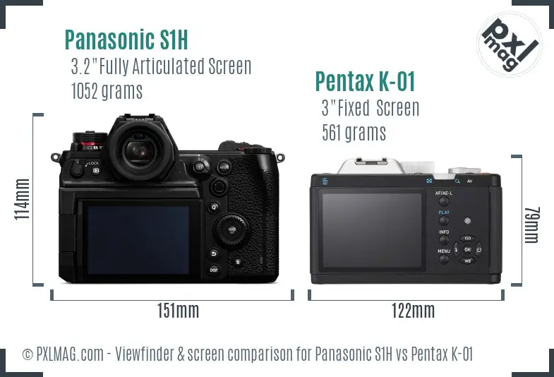 Panasonic S1H vs Pentax K-01 Screen and Viewfinder comparison