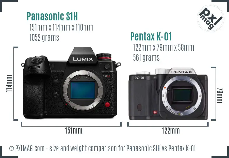 Panasonic S1H vs Pentax K-01 size comparison