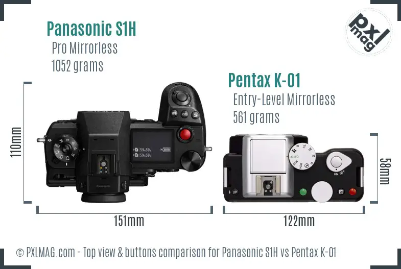 Panasonic S1H vs Pentax K-01 top view buttons comparison