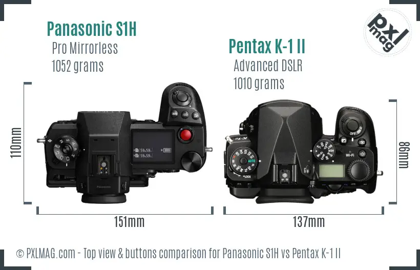 Panasonic S1H vs Pentax K-1 II top view buttons comparison