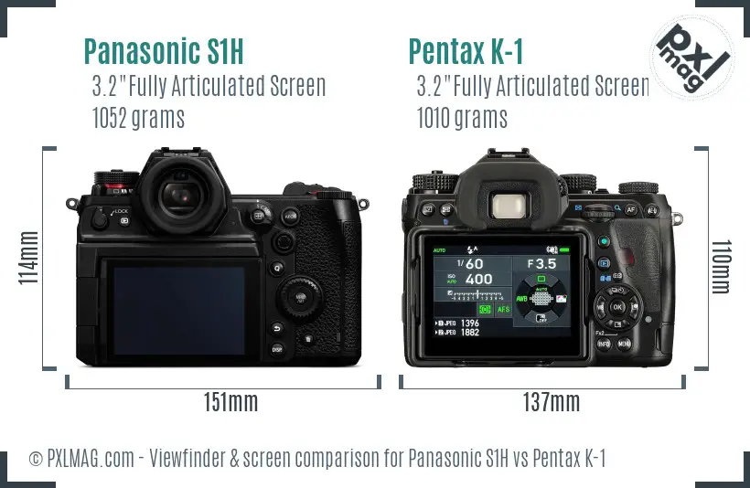 Panasonic S1H vs Pentax K-1 Screen and Viewfinder comparison