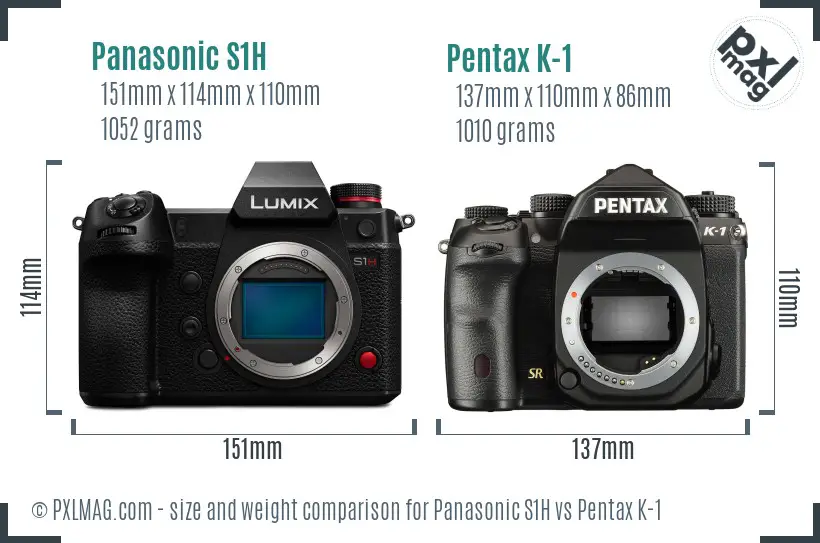 Panasonic S1H vs Pentax K-1 size comparison