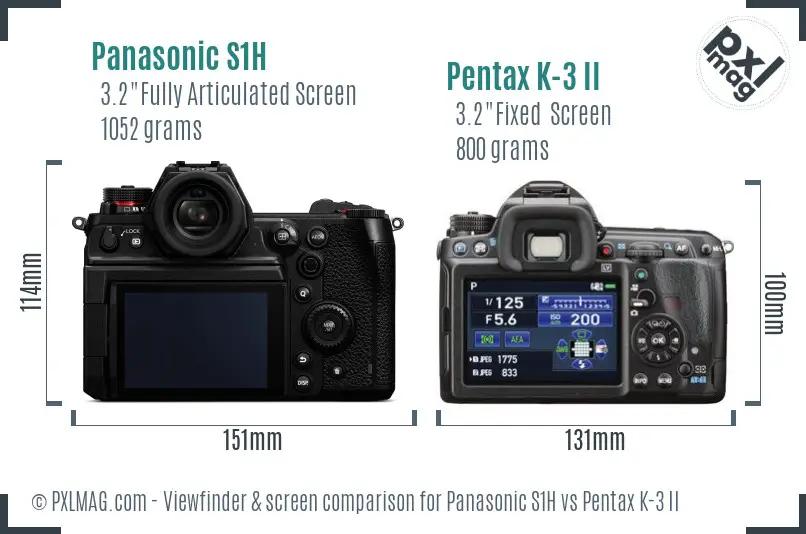 Panasonic S1H vs Pentax K-3 II Screen and Viewfinder comparison