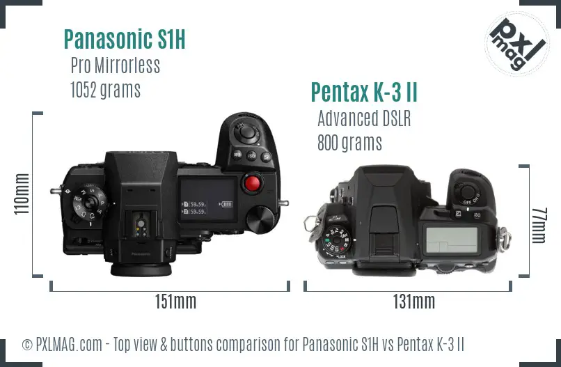 Panasonic S1H vs Pentax K-3 II top view buttons comparison