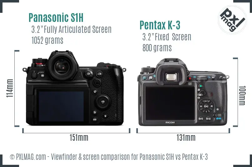 Panasonic S1H vs Pentax K-3 Screen and Viewfinder comparison