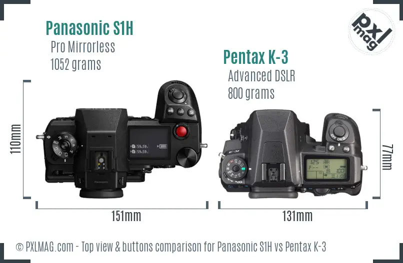 Panasonic S1H vs Pentax K-3 top view buttons comparison
