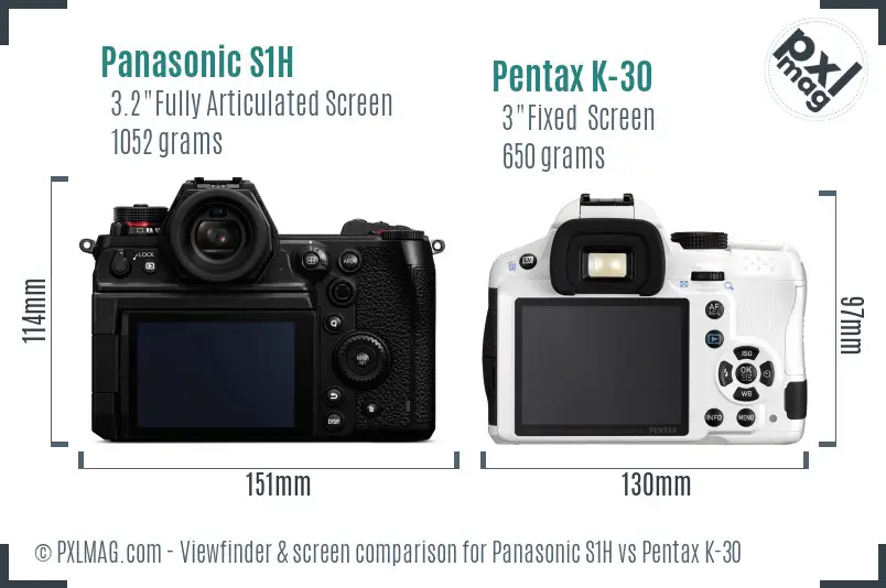 Panasonic S1H vs Pentax K-30 Screen and Viewfinder comparison