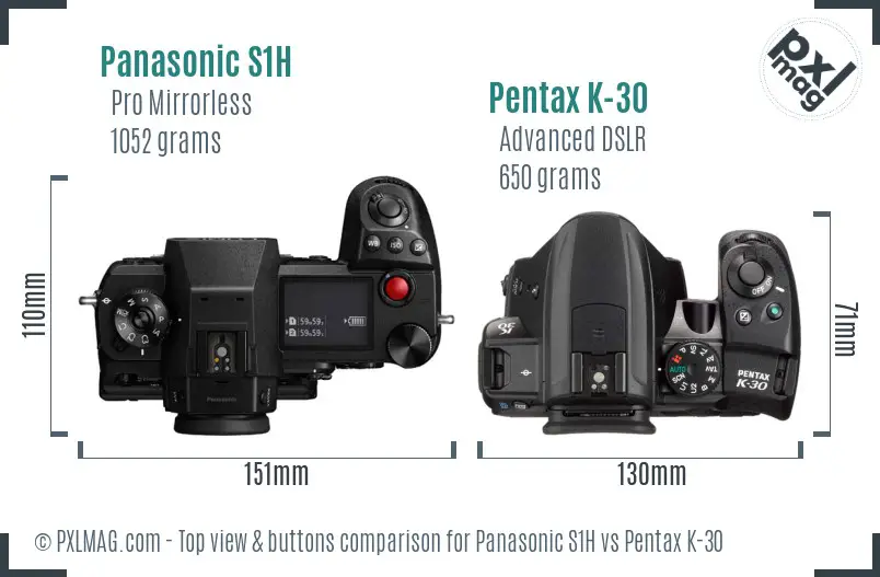 Panasonic S1H vs Pentax K-30 top view buttons comparison