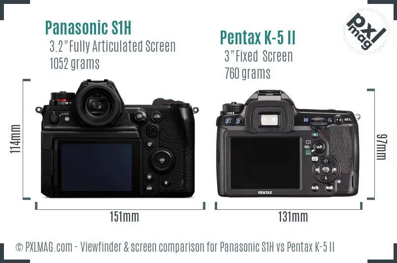 Panasonic S1H vs Pentax K-5 II Screen and Viewfinder comparison