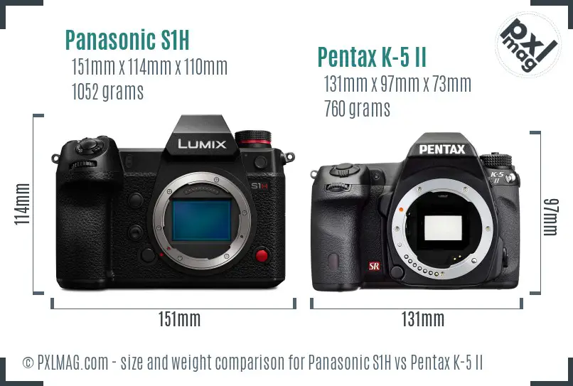 Panasonic S1H vs Pentax K-5 II size comparison