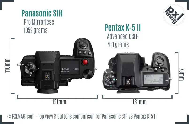 Panasonic S1H vs Pentax K-5 II top view buttons comparison