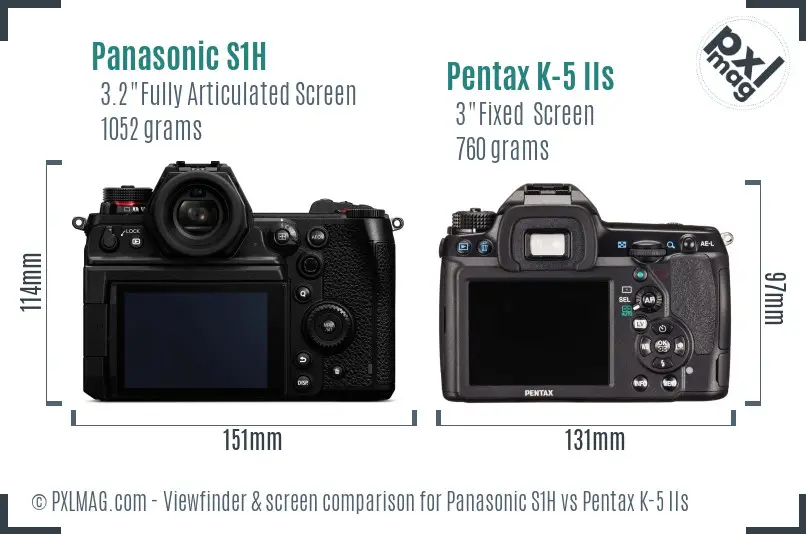 Panasonic S1H vs Pentax K-5 IIs Screen and Viewfinder comparison