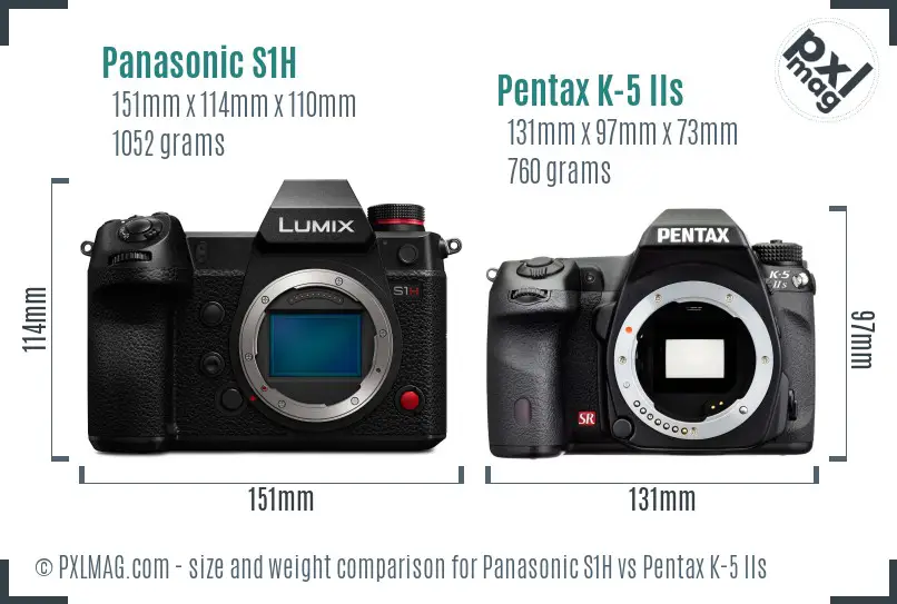 Panasonic S1H vs Pentax K-5 IIs size comparison