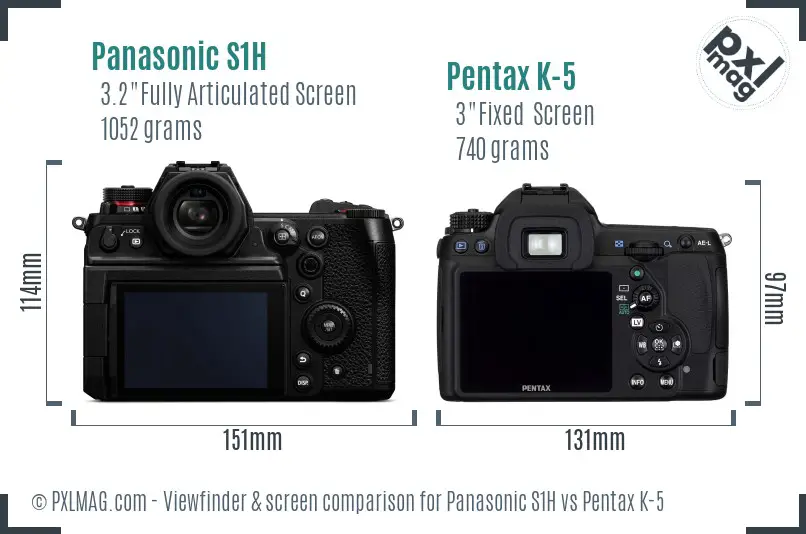 Panasonic S1H vs Pentax K-5 Screen and Viewfinder comparison