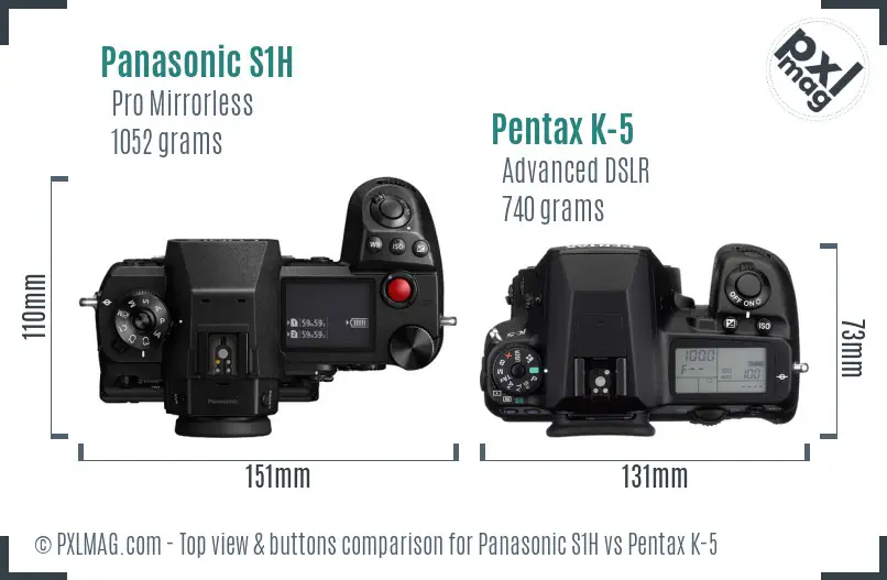 Panasonic S1H vs Pentax K-5 top view buttons comparison