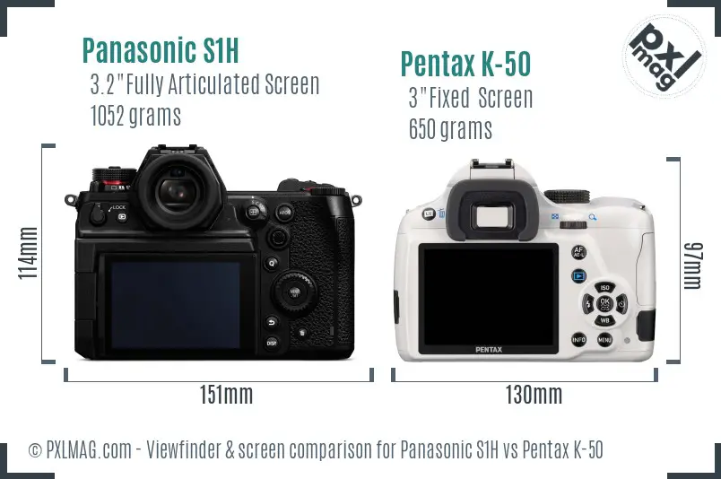 Panasonic S1H vs Pentax K-50 Screen and Viewfinder comparison