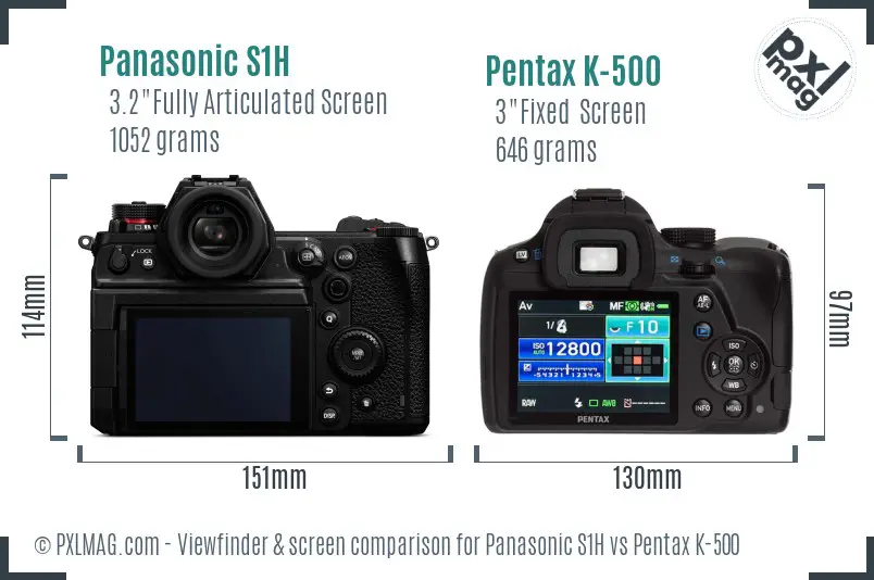 Panasonic S1H vs Pentax K-500 Screen and Viewfinder comparison