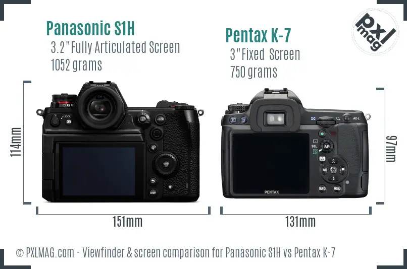 Panasonic S1H vs Pentax K-7 Screen and Viewfinder comparison