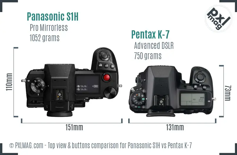 Panasonic S1H vs Pentax K-7 top view buttons comparison