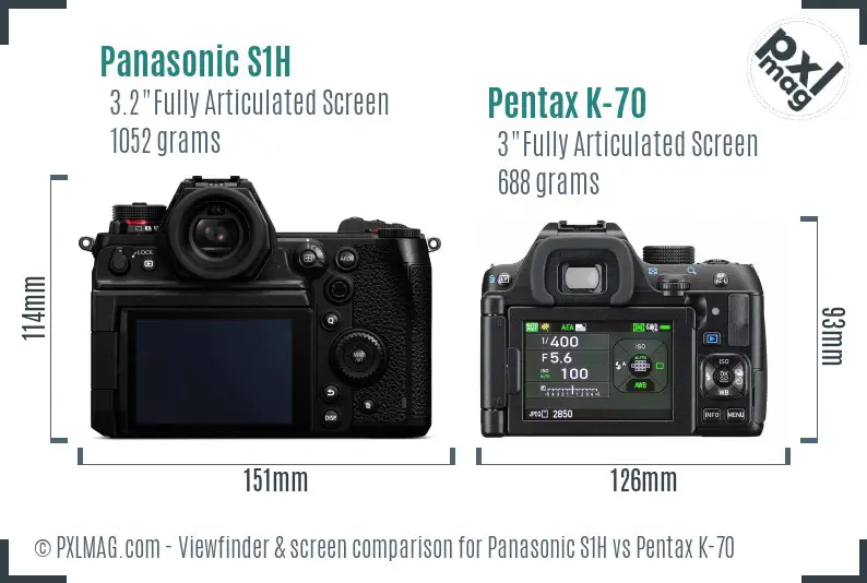Panasonic S1H vs Pentax K-70 Screen and Viewfinder comparison