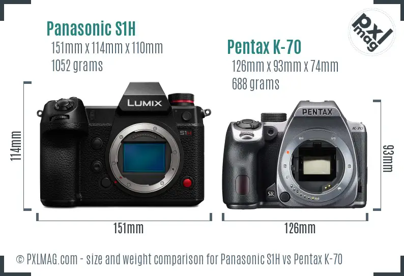 Panasonic S1H vs Pentax K-70 size comparison