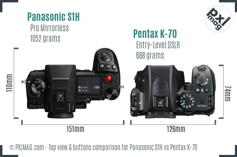 Panasonic S1H vs Pentax K-70 top view buttons comparison