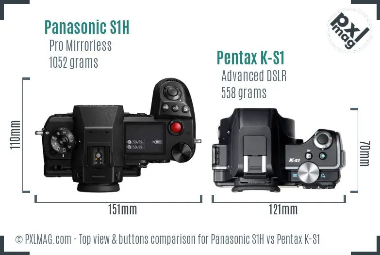 Panasonic S1H vs Pentax K-S1 top view buttons comparison